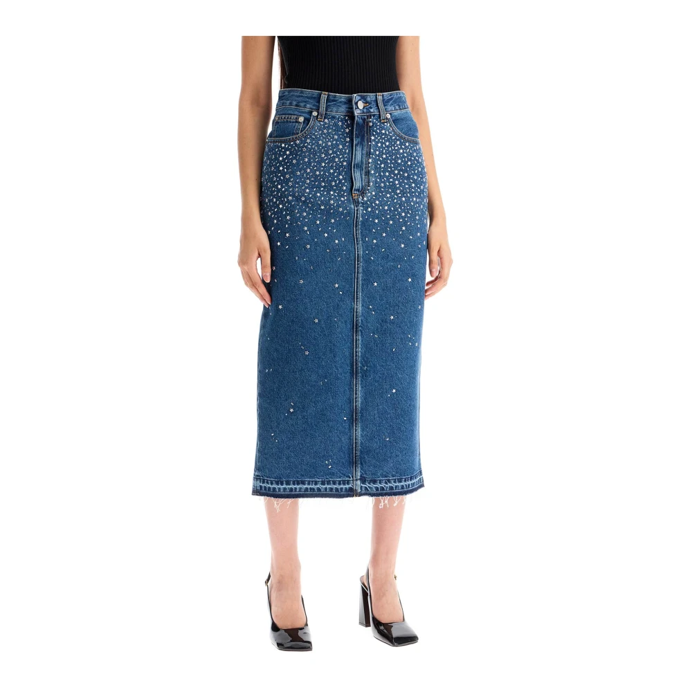Alessandra Rich Denim Midi Rok met Strass Blue Dames