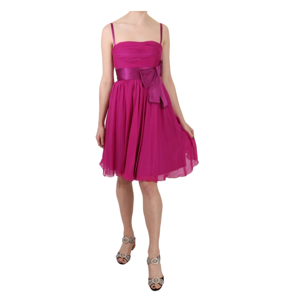 Dolce & Gabbana Fuchsia Pink Bow Silk Sleeveless Dress - IT38|XS - Image 2