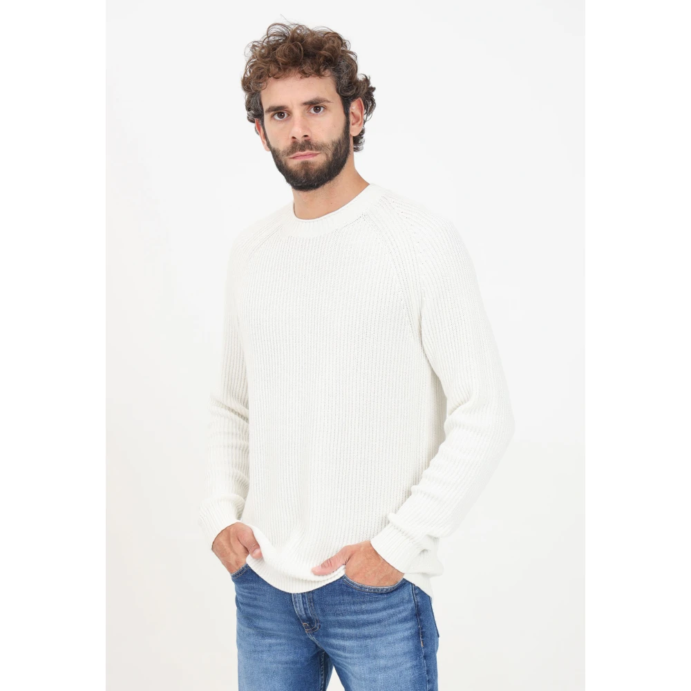 Calvin Klein Jeans Witte Geribbelde Crewneck Sweater White Heren