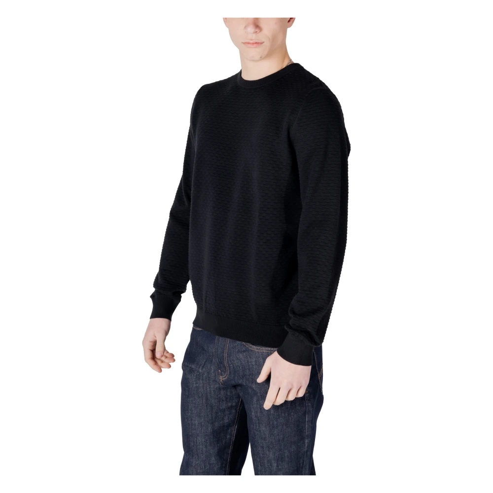 Antony Morato Zwarte Gebreide Trui Lange Mouwen Ronde Hals Black Heren