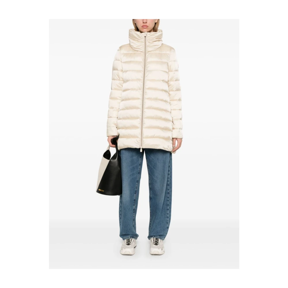 Save The Duck Glanzende Nylon Jas met Ritssluiting Beige Dames