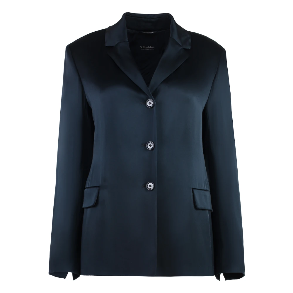 Max Mara Women's Blue Blazers, Xs, Satin Blazer With Lapel Collar