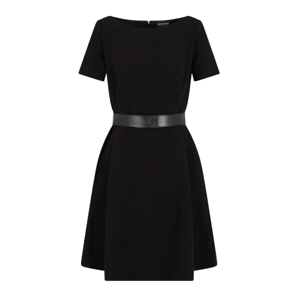 Emporio Armani Zwarte Jersey Ottoman Jurk met Boothals Black Dames