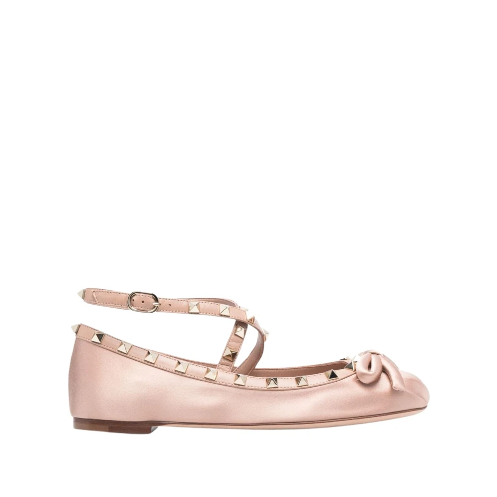 Nude Satin Studded Ballet Flats