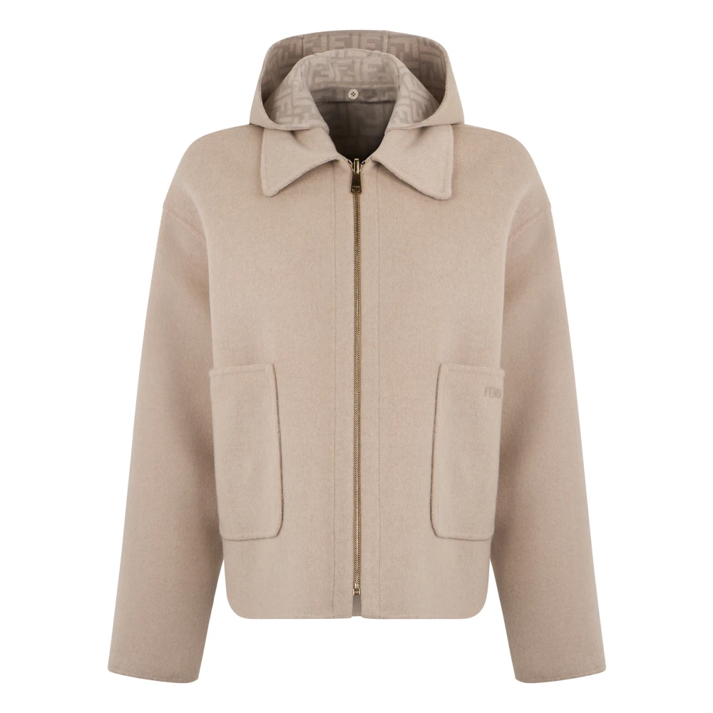 Fendi Vrouw Beige Jassen Dames, S, Wol, Reversible Jacket