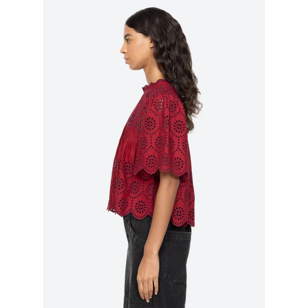 Sea NY Geborduurde top met korte mouwen en pofmouwen Red Dames