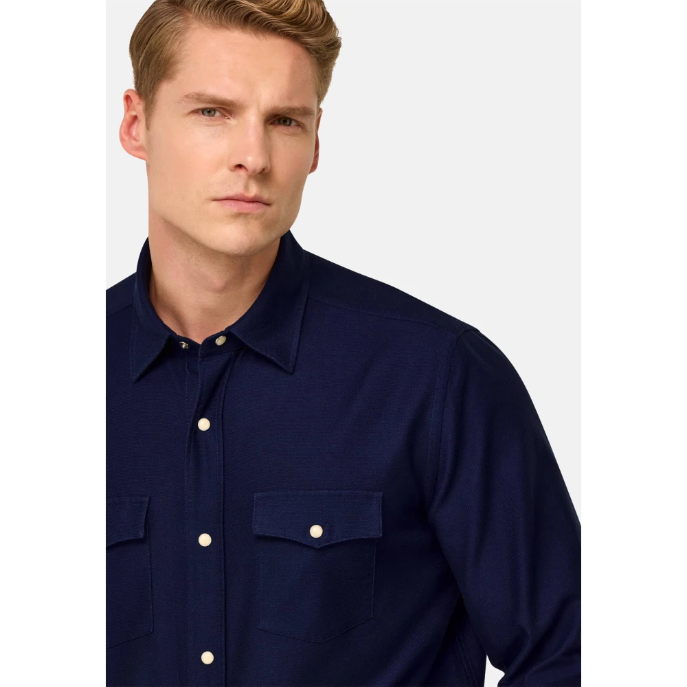 Boggi Milano Regular Fit Katoenen Overhemd Blue Heren