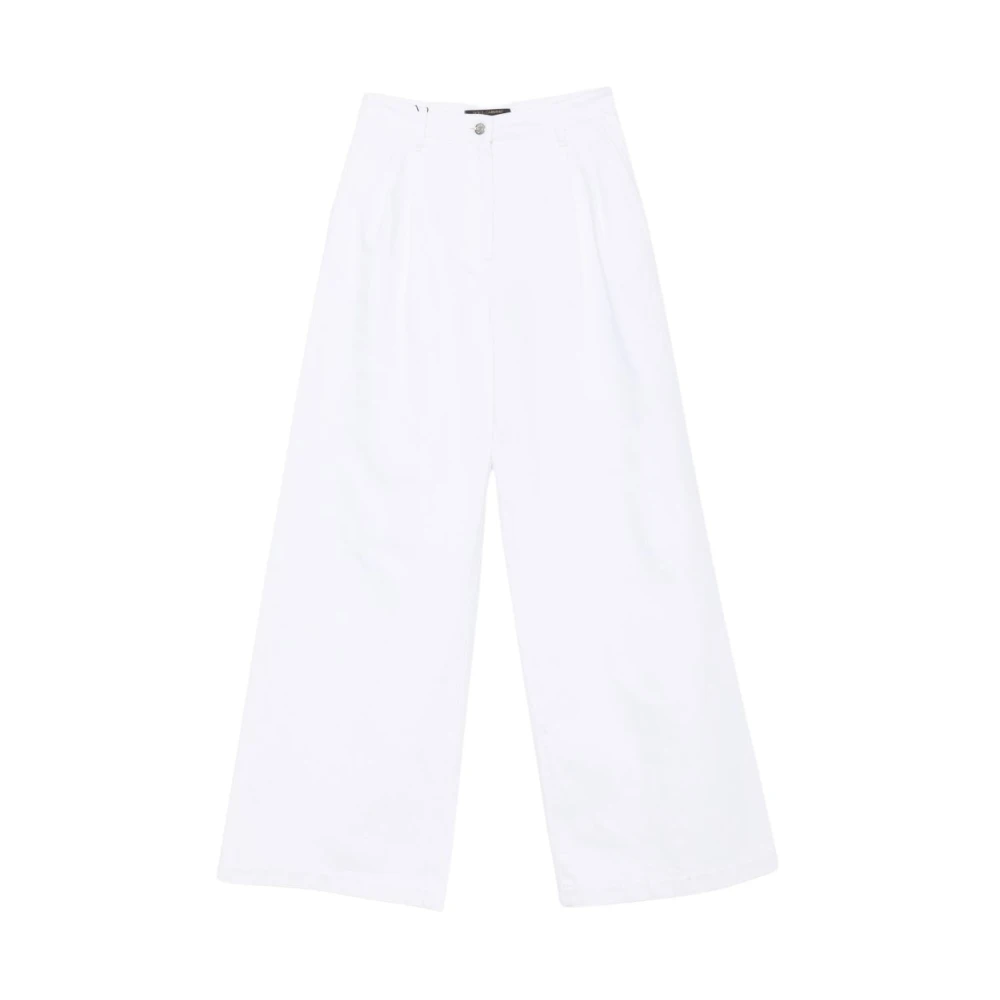Dolce & Gabbana , Wide Jeans, Female, White, L, Logo Plaque Jeans