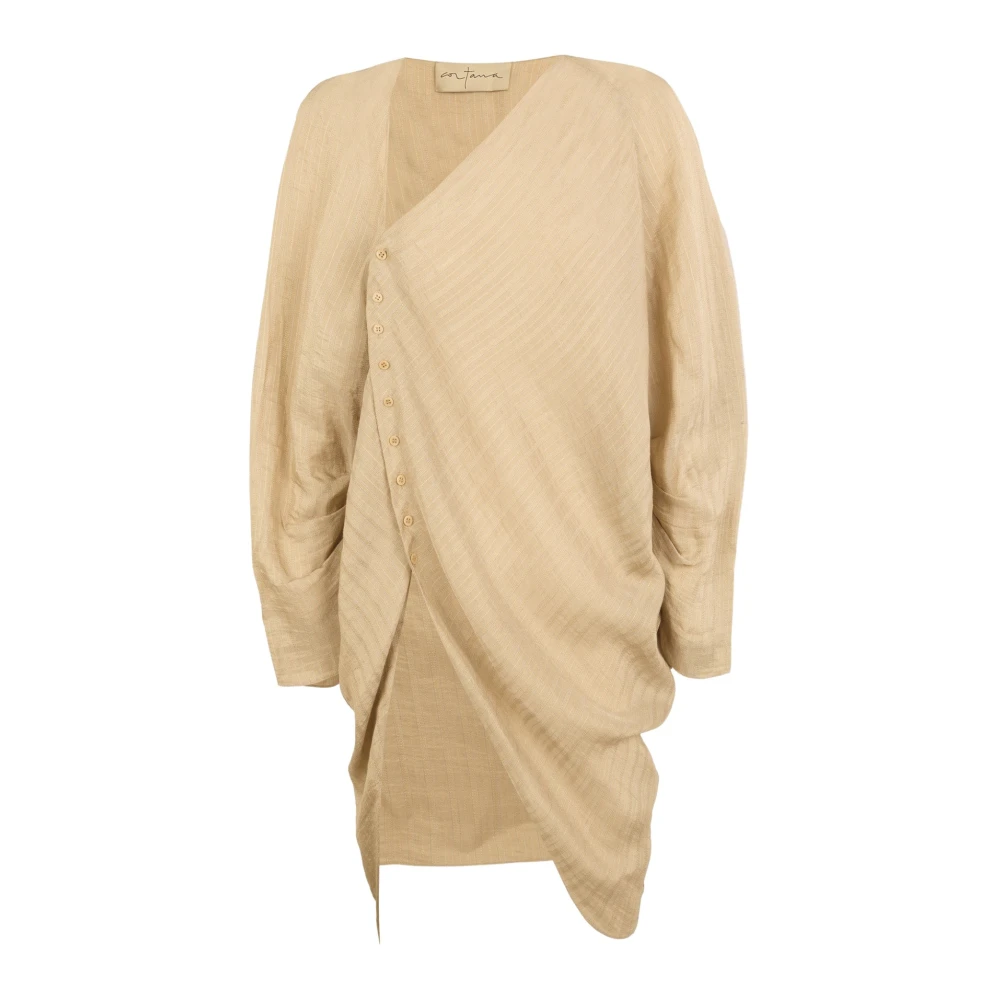 Cortana Women's Beige Blouses, S, Eloise Asymmetric Draped Shirt