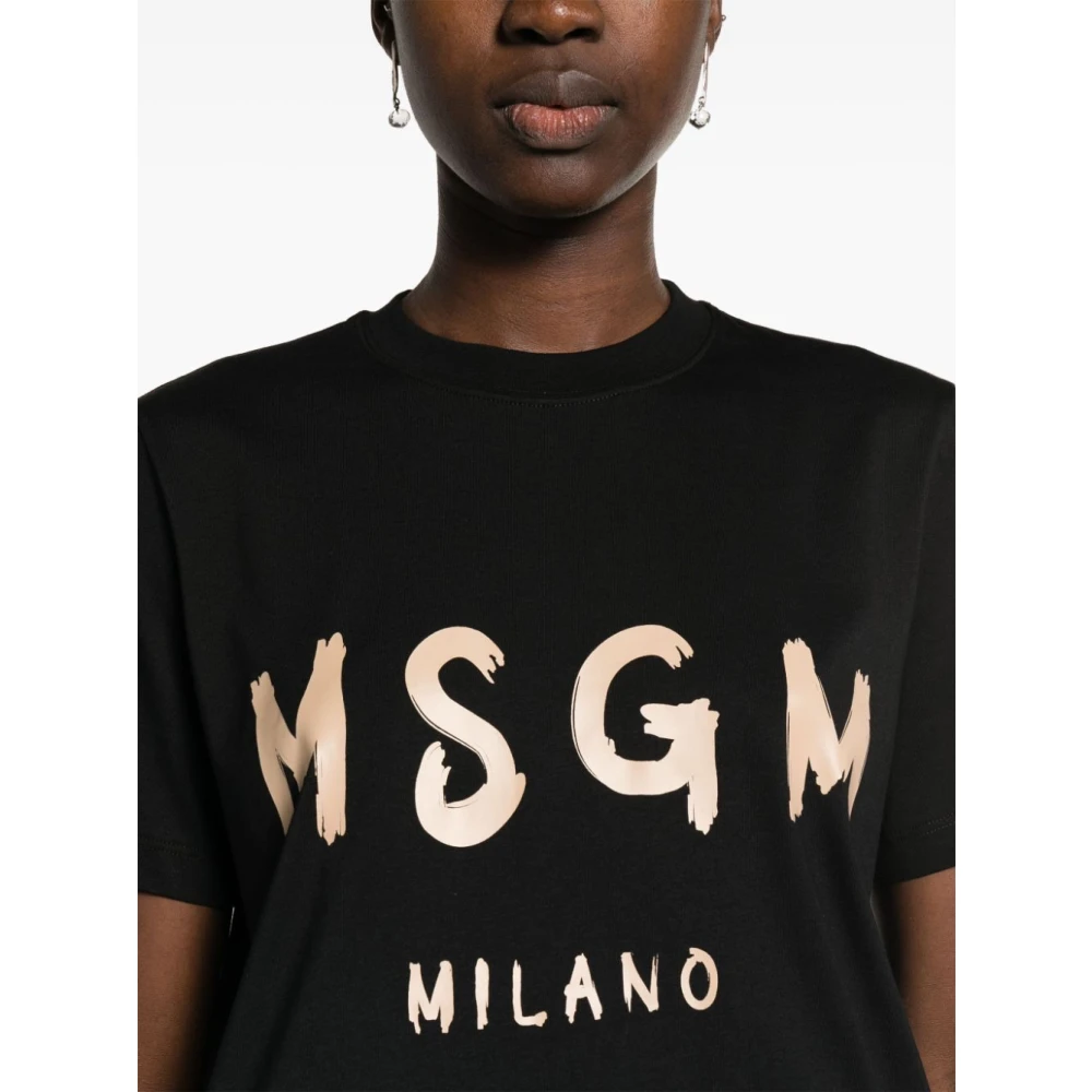 Msgm Zwart Katoenen T-Shirt Black Dames