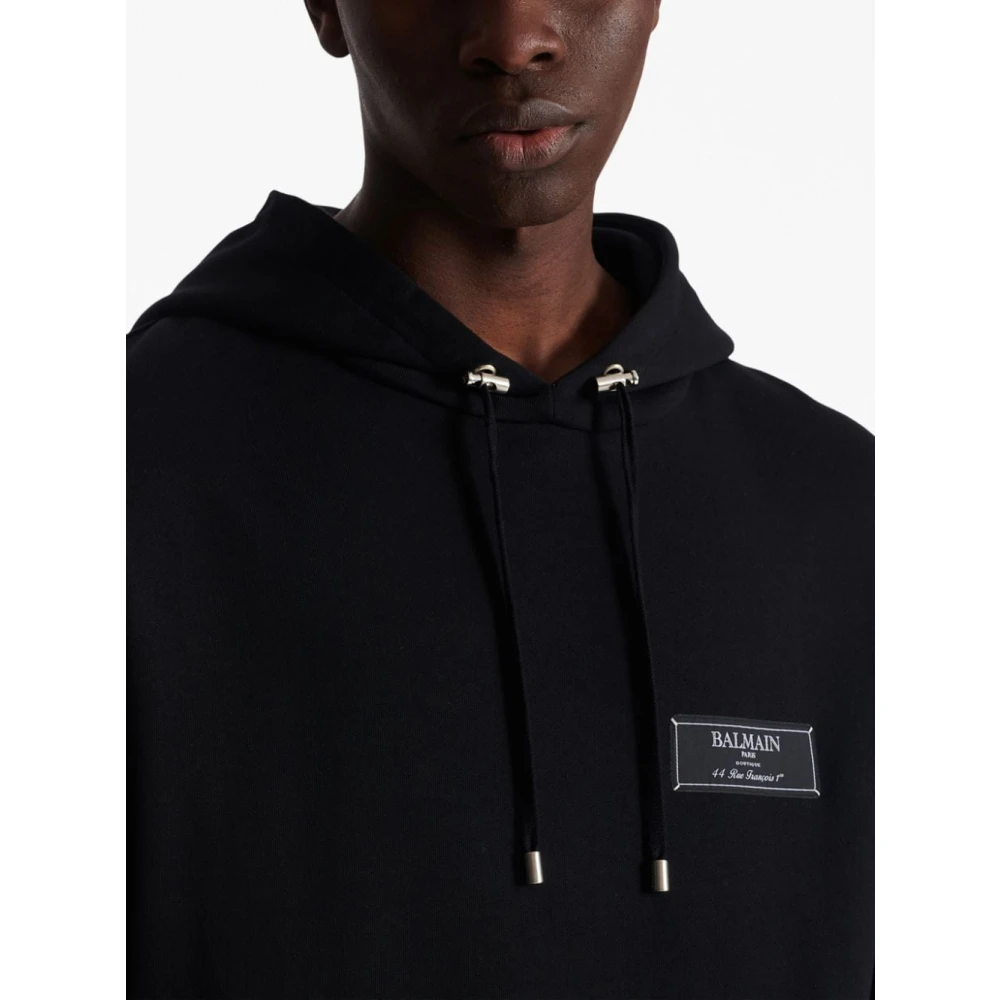 Balmain Iconische Zwarte Katoenen Hoodie Aw24 Black Heren