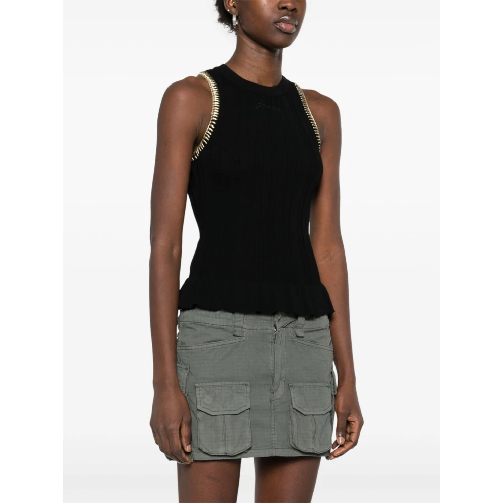 Ganni Stijlvolle Tanktop met Whipstitch Trim Black Dames
