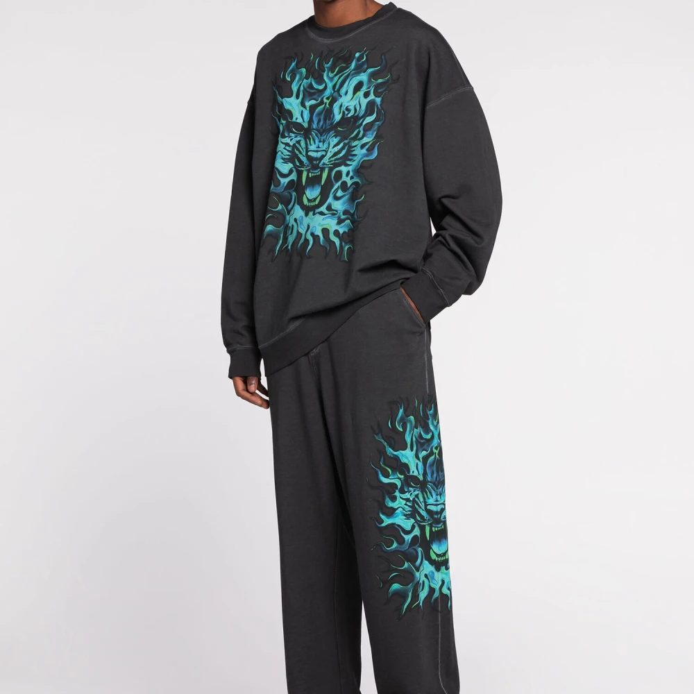 Roberto Cavalli Leeuw-Print Vlam Sweatpants Gray Heren