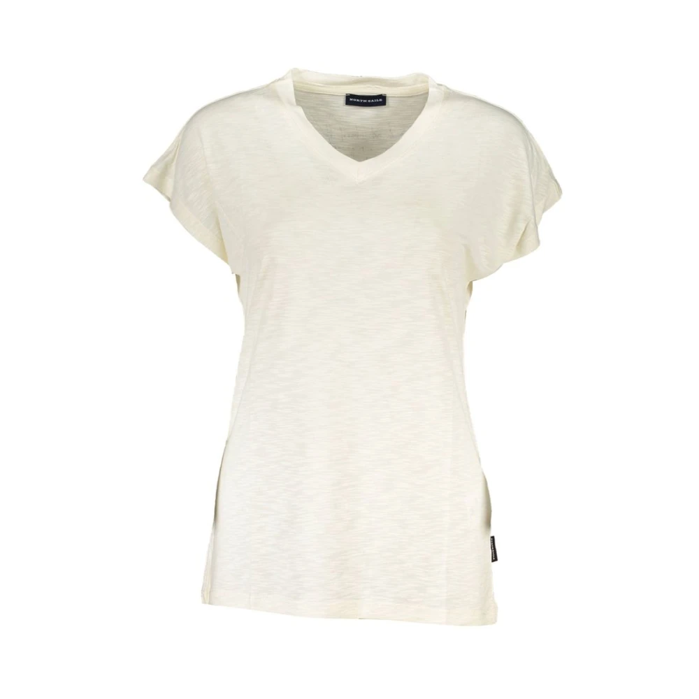 North Sails Witte Viscose V-Hals Logo T-Shirt Beige Dames