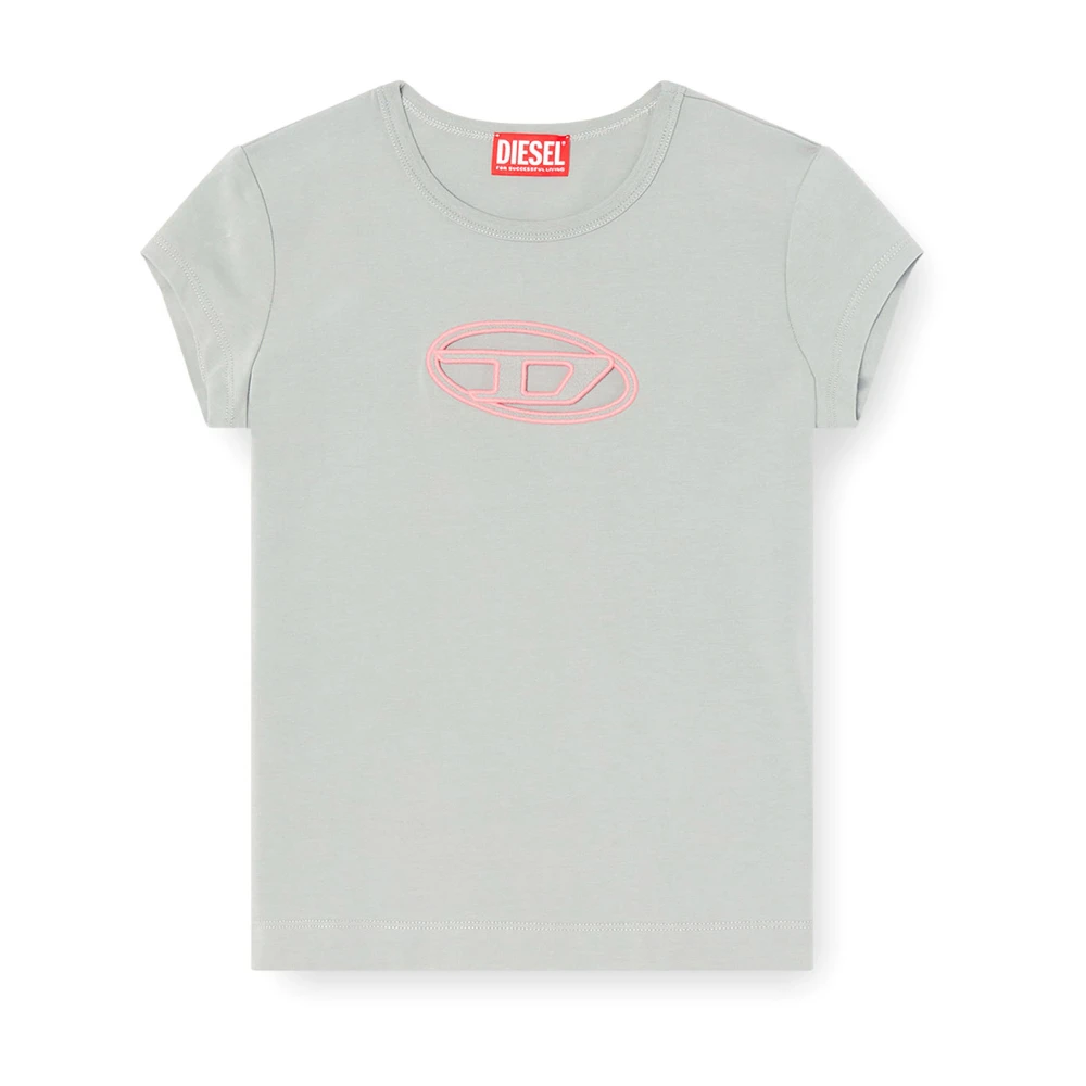 Diesel Cut-Out Logo Bomull T-shirt Gray, Dam