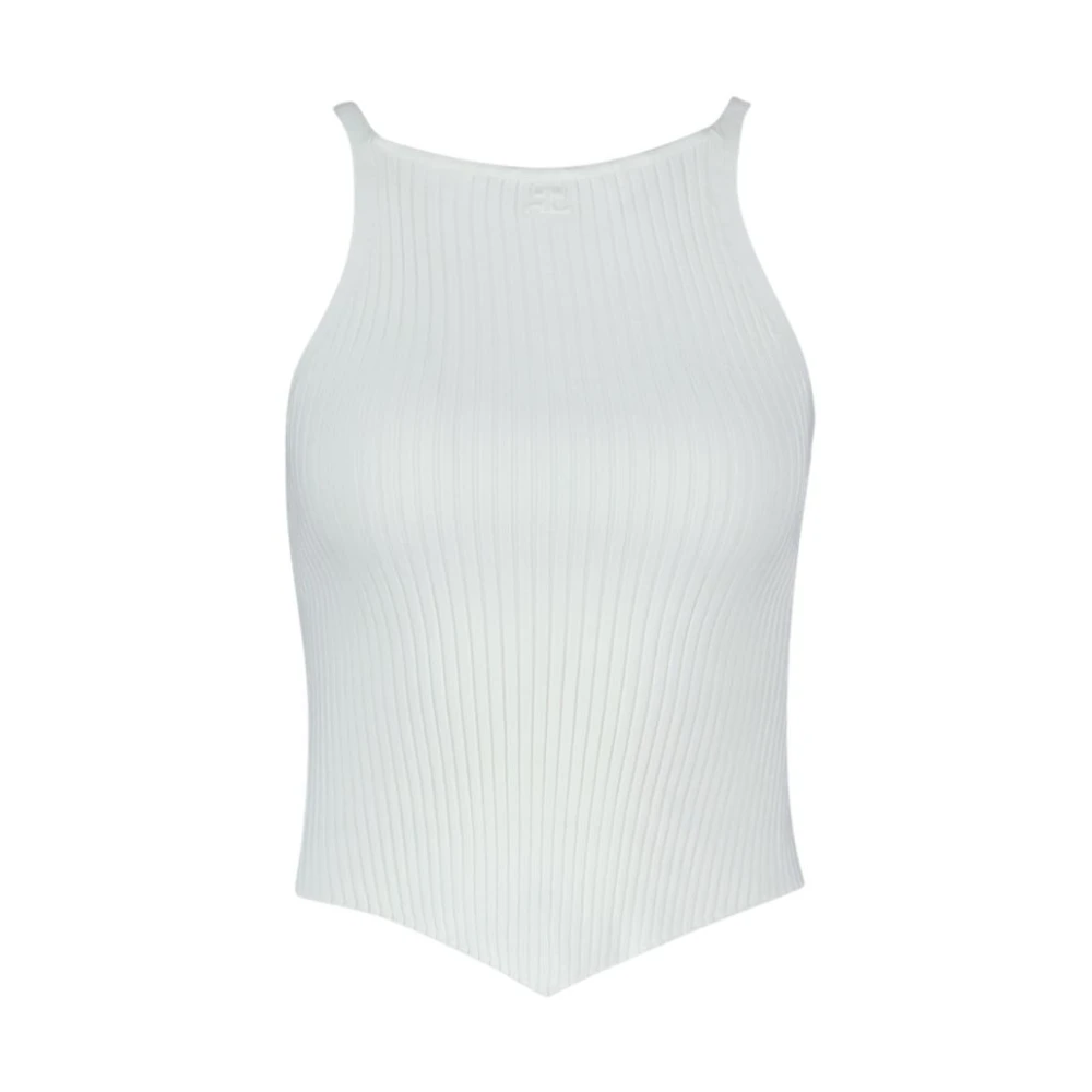 Courrèges Women's White Sleeveless Tops, S, Signature Pointy T-Shirt