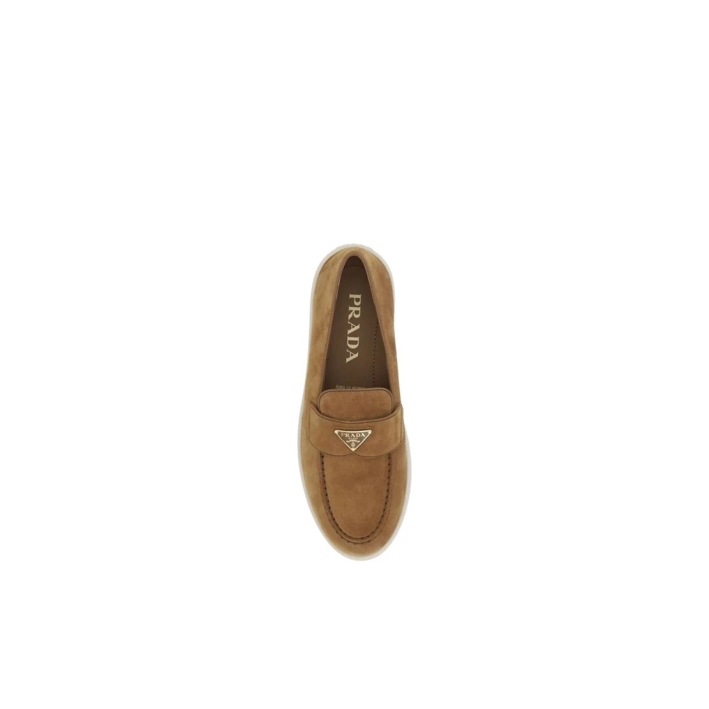 Prada Suède Loafers Kameel Amandel Teen Brown Dames