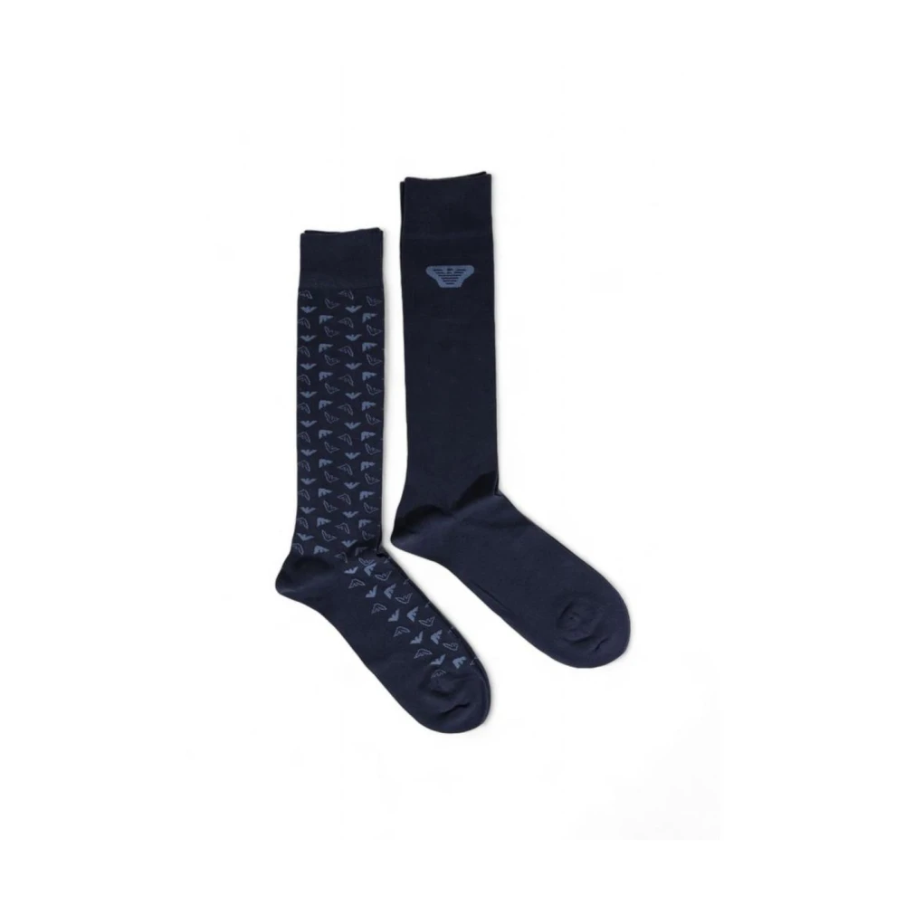 Emporio Armani Blauwe Katoenen Crew Socks met Eagle Logo Blue Heren