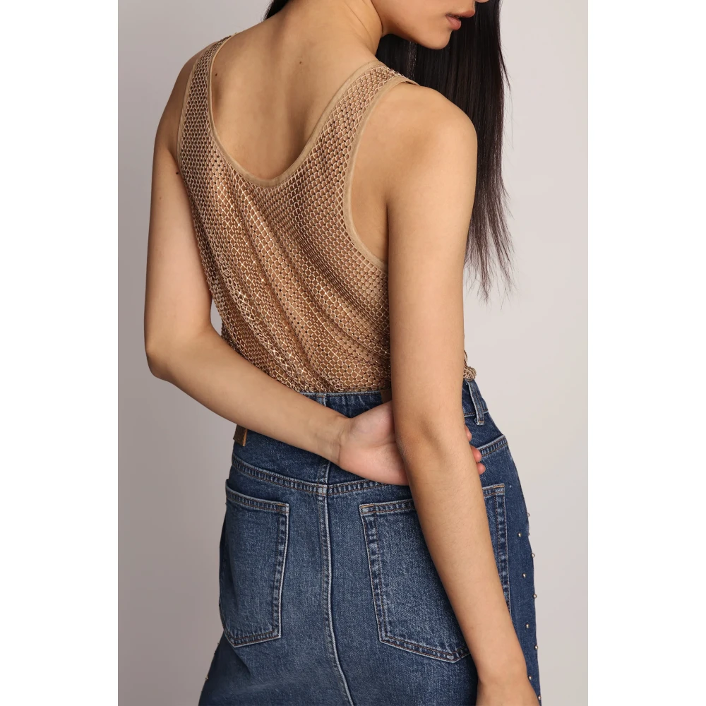 Munthe Elegante Top met Verspreide Steentjes Beige Dames