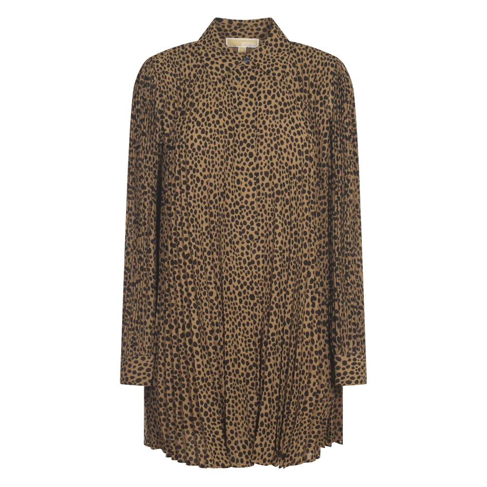 Michael Kors Stijlvolle Allover Plooi Jurk Brown Dames