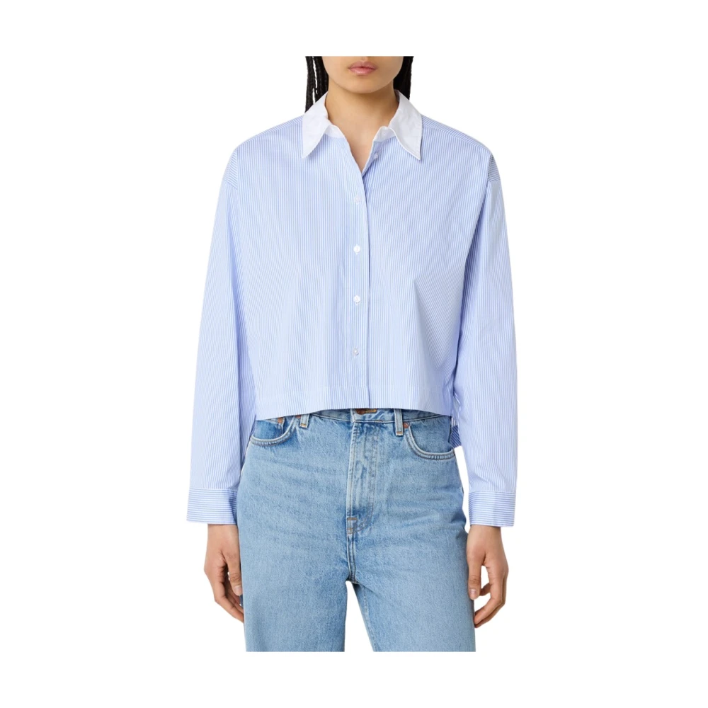 Co'Couture Gestreept Katoenen Overhemd met Witte Kraag Blue Dames