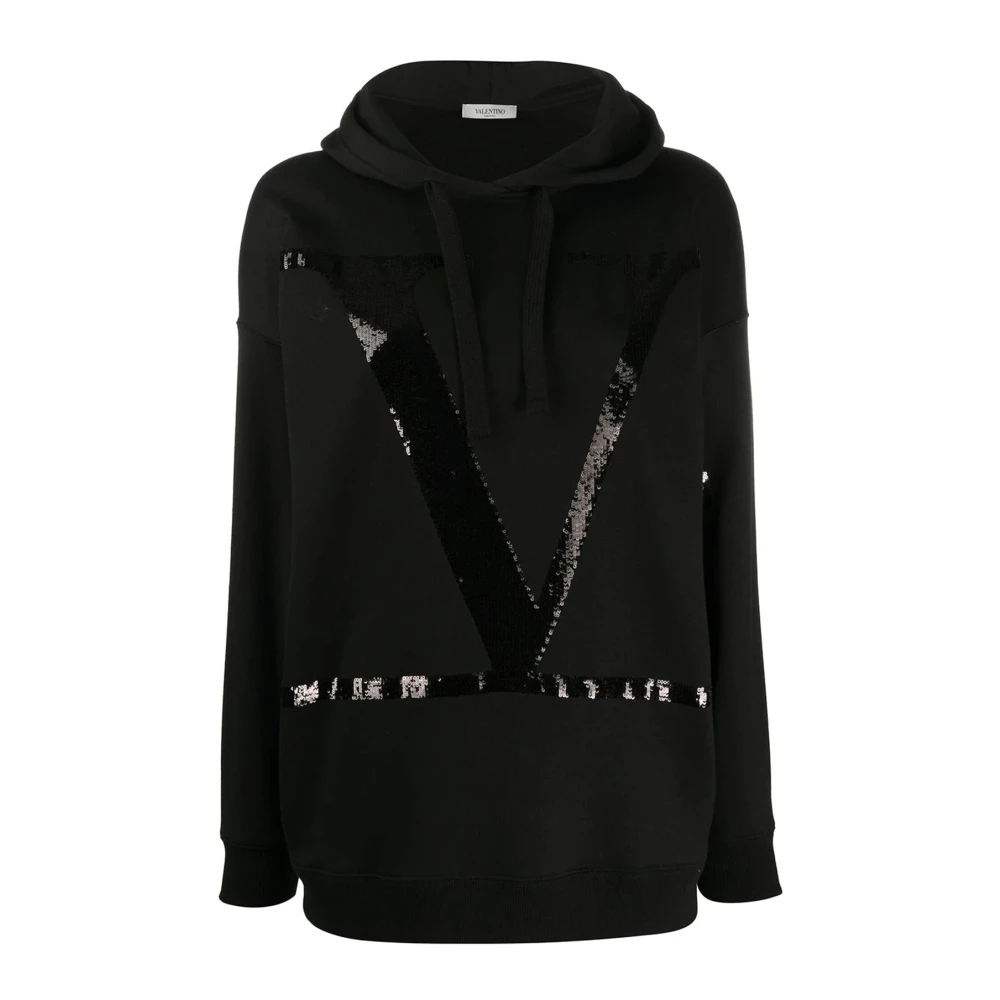 Valentino Sweatshirt met Logo Print en Pailletten Detail Black Dames