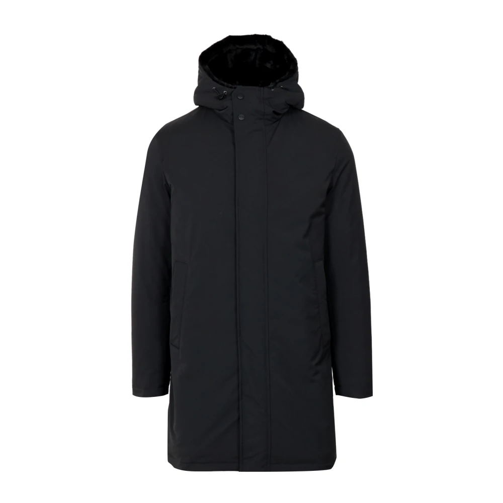 Herno Mannelijk Zwart Jassen Heren, 2XL, Polyester, Parka Met Gewatteerde Capuchon