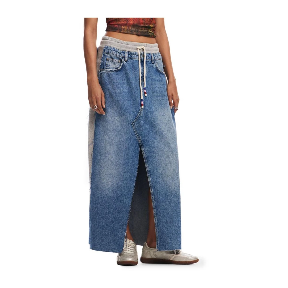 Desigual Midi Rok Katoenmix Herfst Winter Collectie Blue Dames