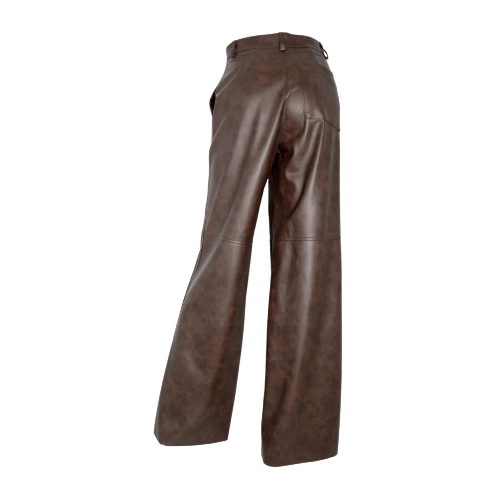 Kaos Wijde Pijp Nep Leren Broek Brown Dames