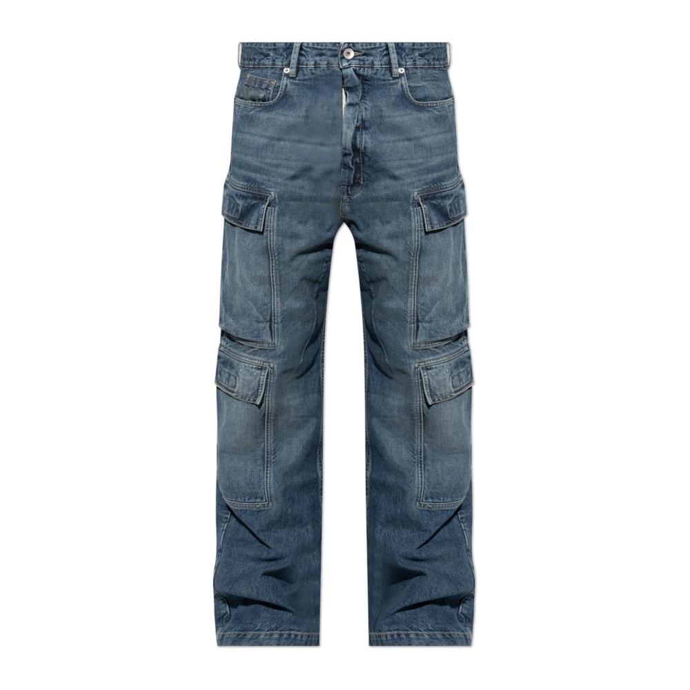 Rick Owens Double Cargo Pocket Denim Broek Blue Heren