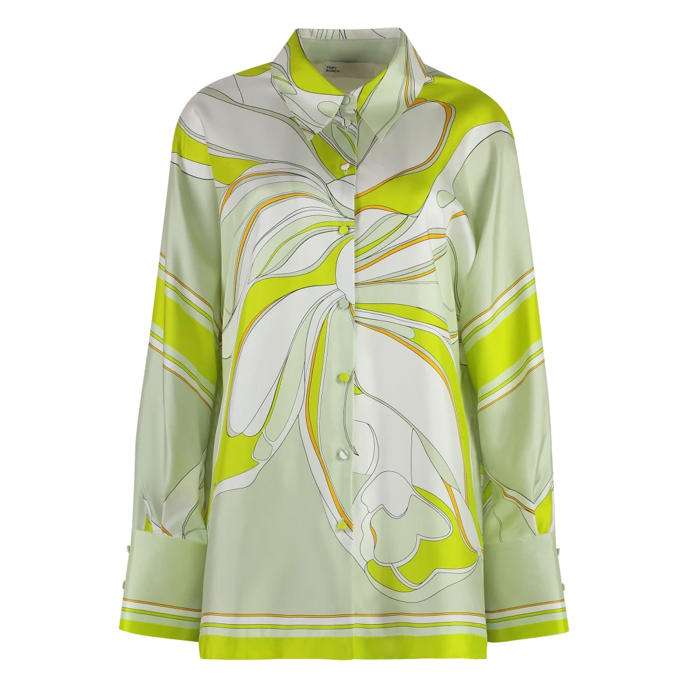 Tory Burch Women's Green Printed Silk Tunic - Shirts - L - Blouses & Shirts