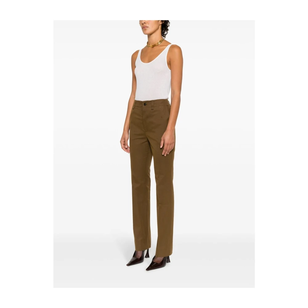 Saint Laurent Straight Leg Cotton Twill Trousers Brown Dames
