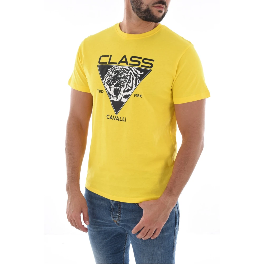 Cavalli Class Gele Logo Print T-Shirt Yellow Heren