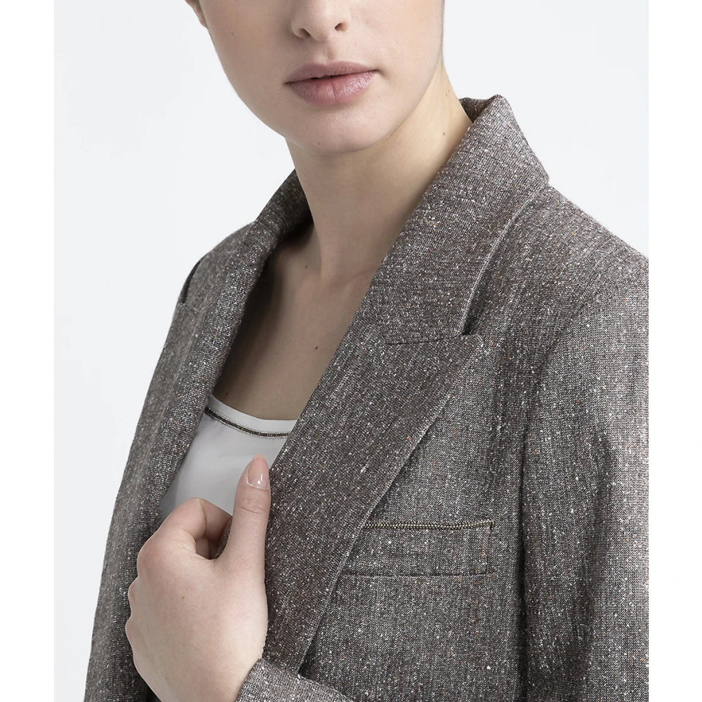 PESERICO Wol zijde en katoenen tweed single-breasted blazer Gray Dames