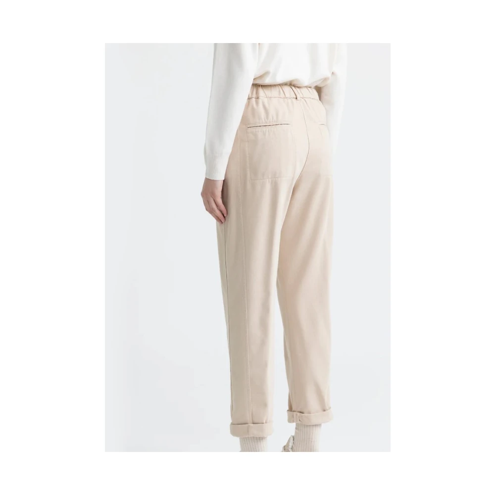 PESERICO Sportieve Gabardine Broek met Plooien Beige Dames