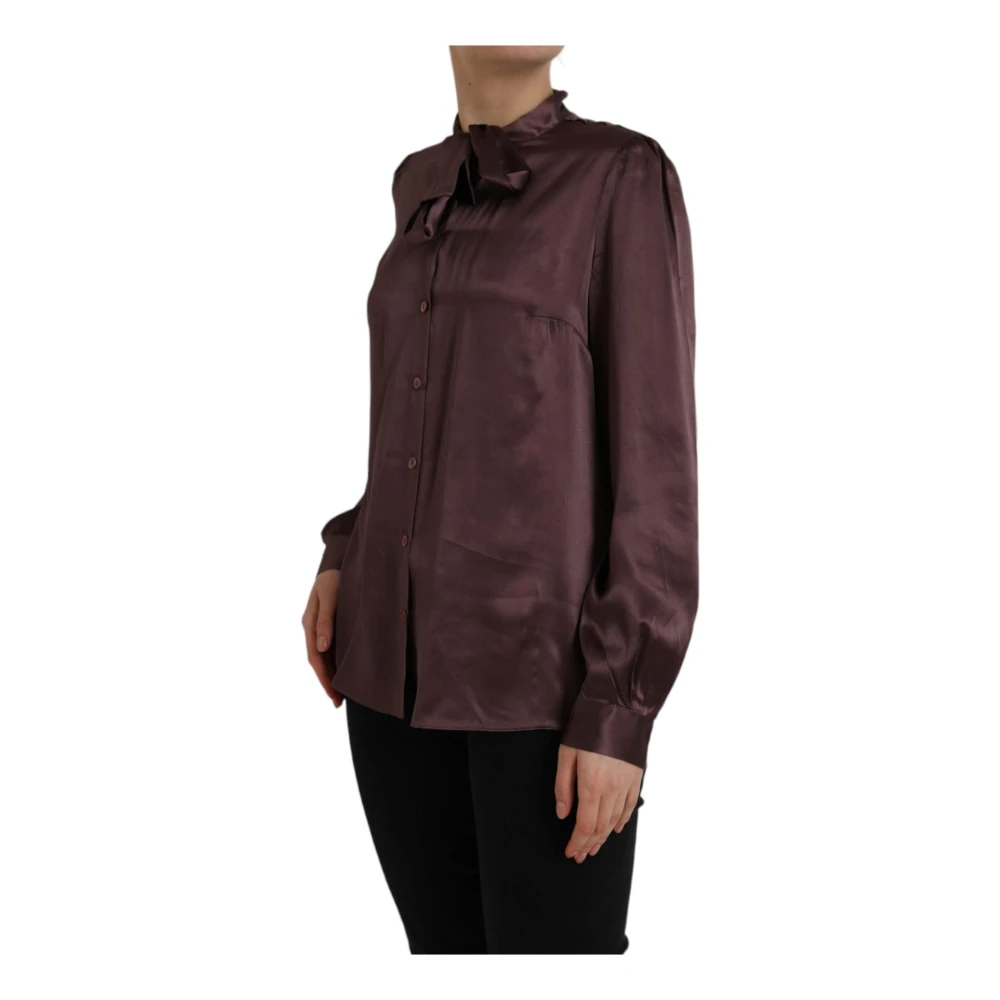 Dolce & Gabbana Zijden Blouse Top met knoopsluiting Brown Dames
