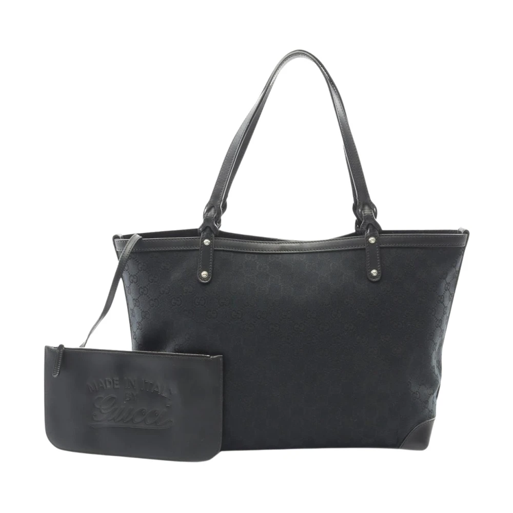 Gucci Vintage Women's Black Pre-Owned Vintage Monogram Canvas Tote Bag With Pouch