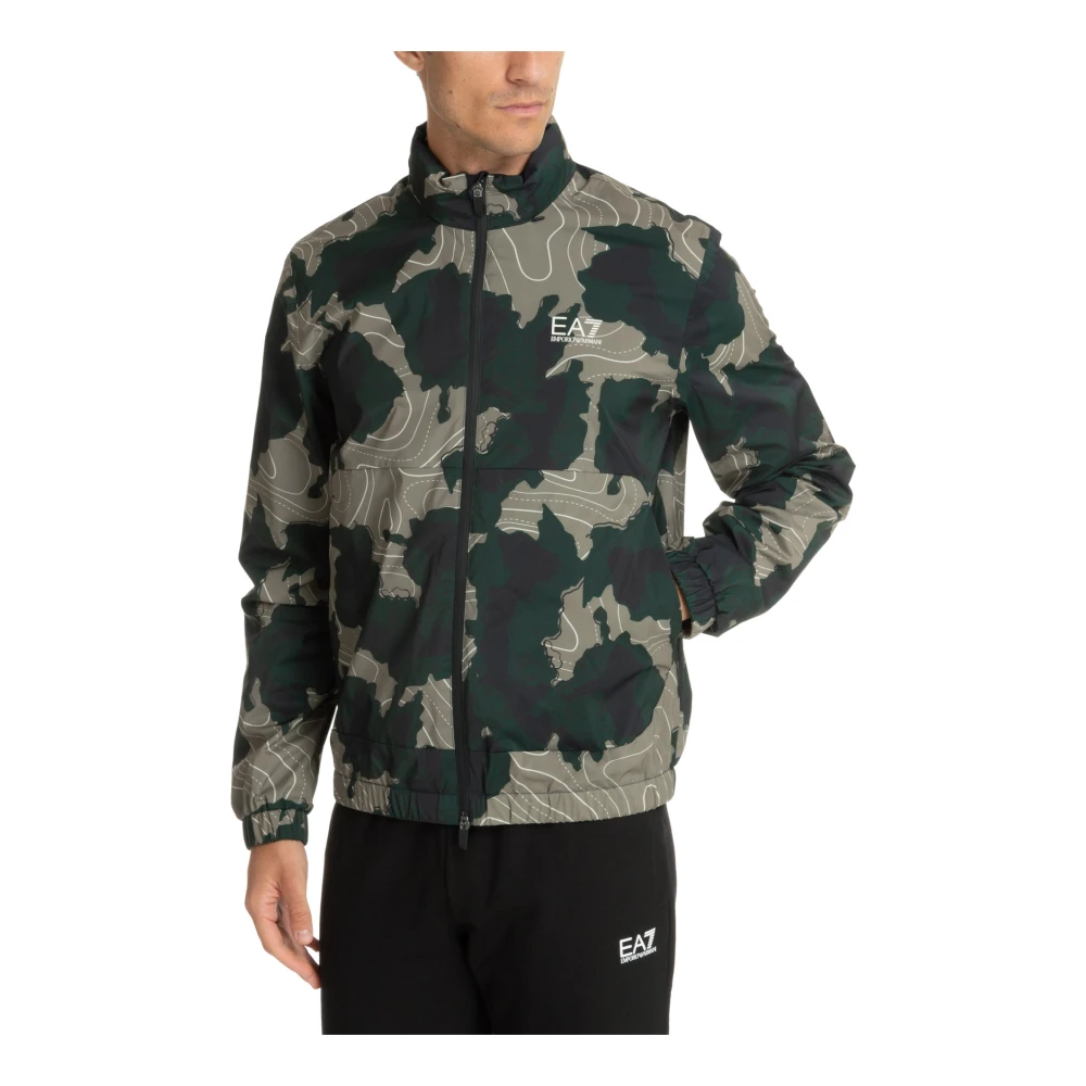 Emporio Armani EA7 Camouflage Ritsjas met Verborgen Capuchon Green Heren