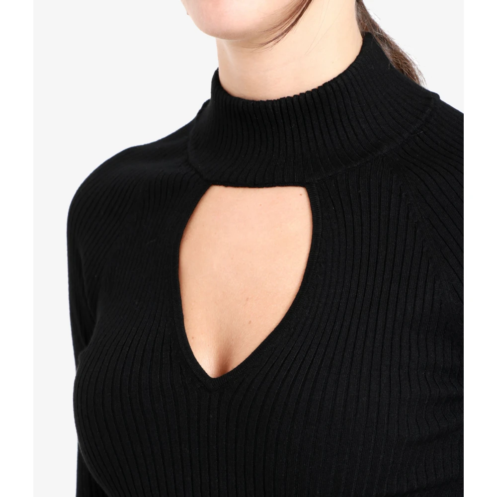 Kaos Ribgebreide Hoge Hals Trui Black Dames