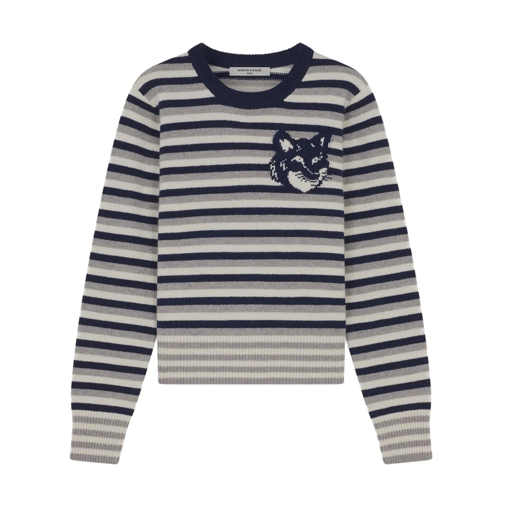 Maison Kitsuné Gestreepte Wollen Trui White Dames