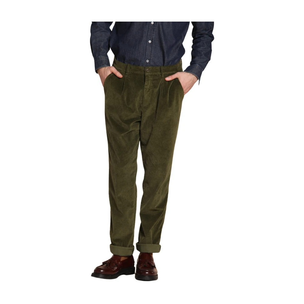 Mason's Men's Green Chinos, L, French Corduroy Relaxed Fit Chino Trousers