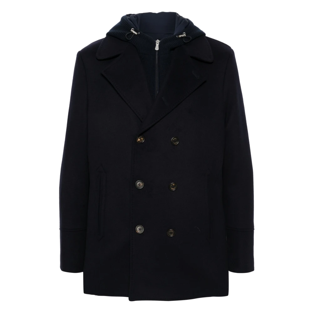 Eleventy Wol Kasjmier Jas met Afneembare Capuchon Blue Heren