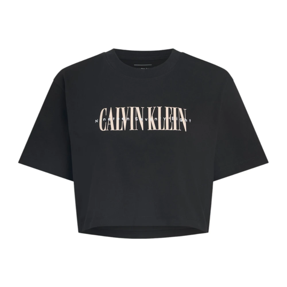 Calvin Klein Jeans Svart Tryck Bomull T-shirt med Rund Hals Black, Dam