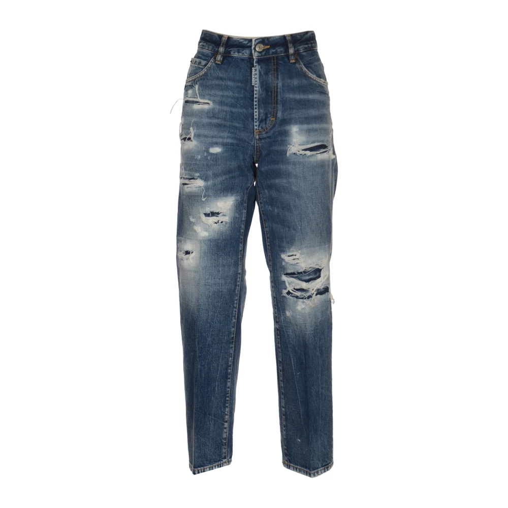 Dsquared2 Blauwe Ripped Jeans met Logo Patch Blue Dames