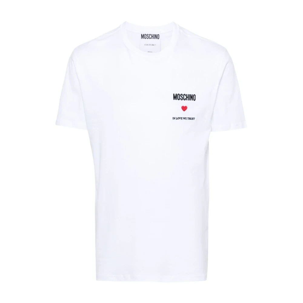 Moschino Geborduurd Logo Crew Neck T-shirt White Heren