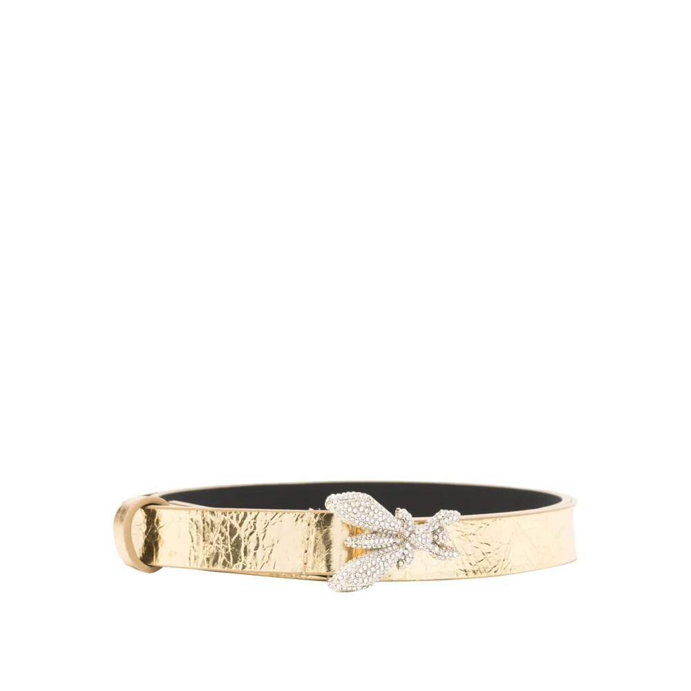 PATRIZIA PEPE Gouden leren riem met kristaldecoratie Yellow Dames
