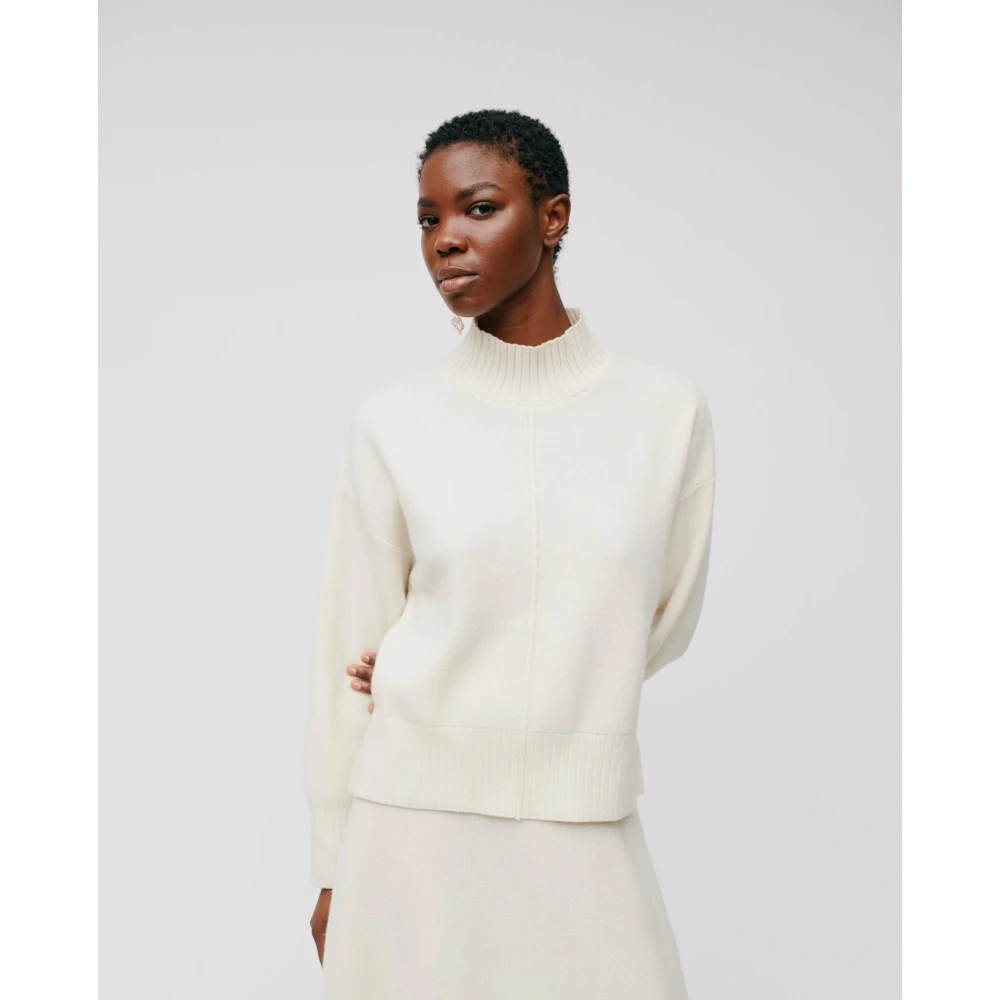 IVY OAK Zachte Merino Wol Staande Kraag Trui White Dames