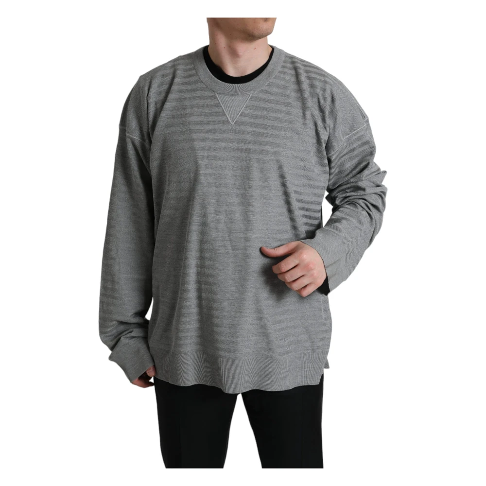 Dolce & Gabbana Men's Gray Silk Striped Crewneck Sweater