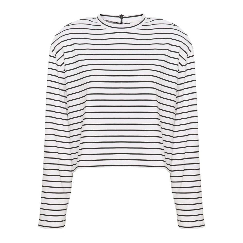 Gestuz Women's Black Striped Cropped Top White - Long Sleeve T-Shirts - Xs - Tops
