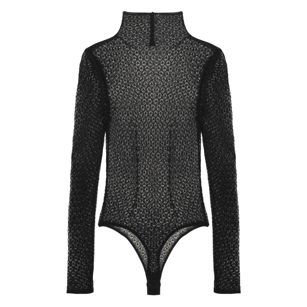 Khaite Kanten bodysuit met opstaande kraag Black Dames